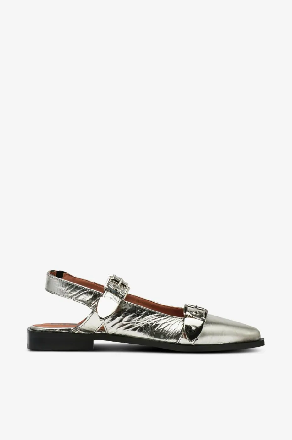 Bianco Slingbackser biaVictoria Buckle Tumbled Metallic Leather