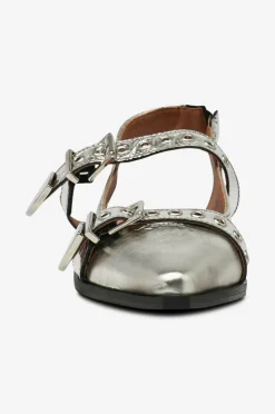 Bianco Slingbackser biaVictoria Buckle Tumbled Metallic Leather