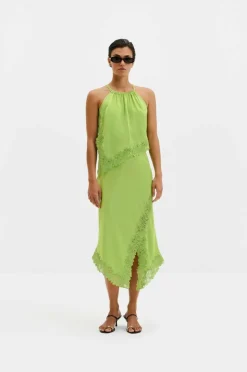 By Malina Skjørt Heylin Asymmetric Lace Hem Midi Skirt