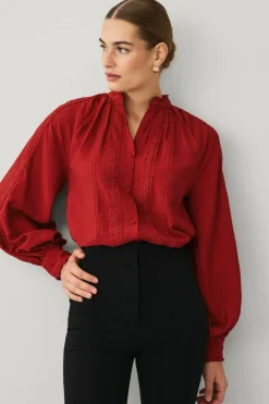 Ellos Collection Bluse med blondedetaljer