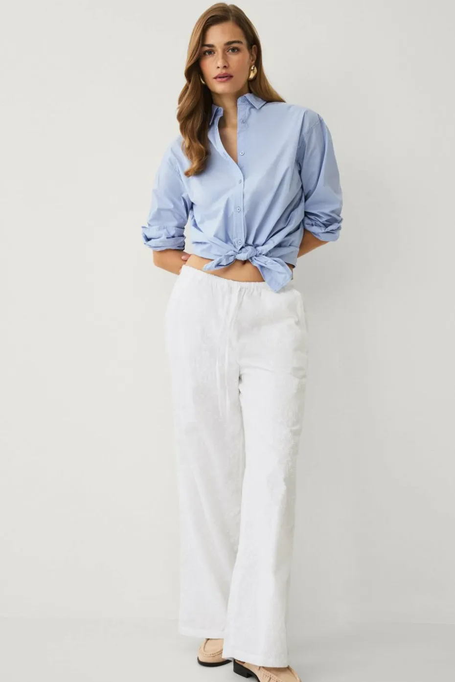 Ellos Collection Brede bukser med broderie anglaise