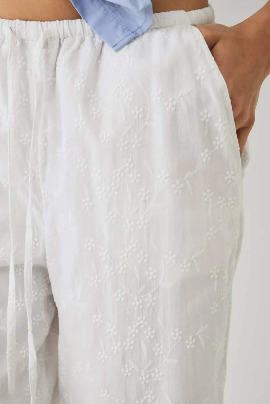 Ellos Collection Brede bukser med broderie anglaise