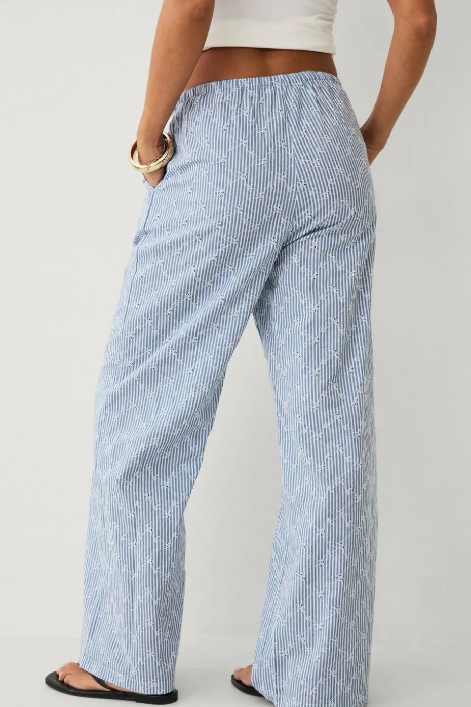 Ellos Collection Brede bukser med broderie anglaise