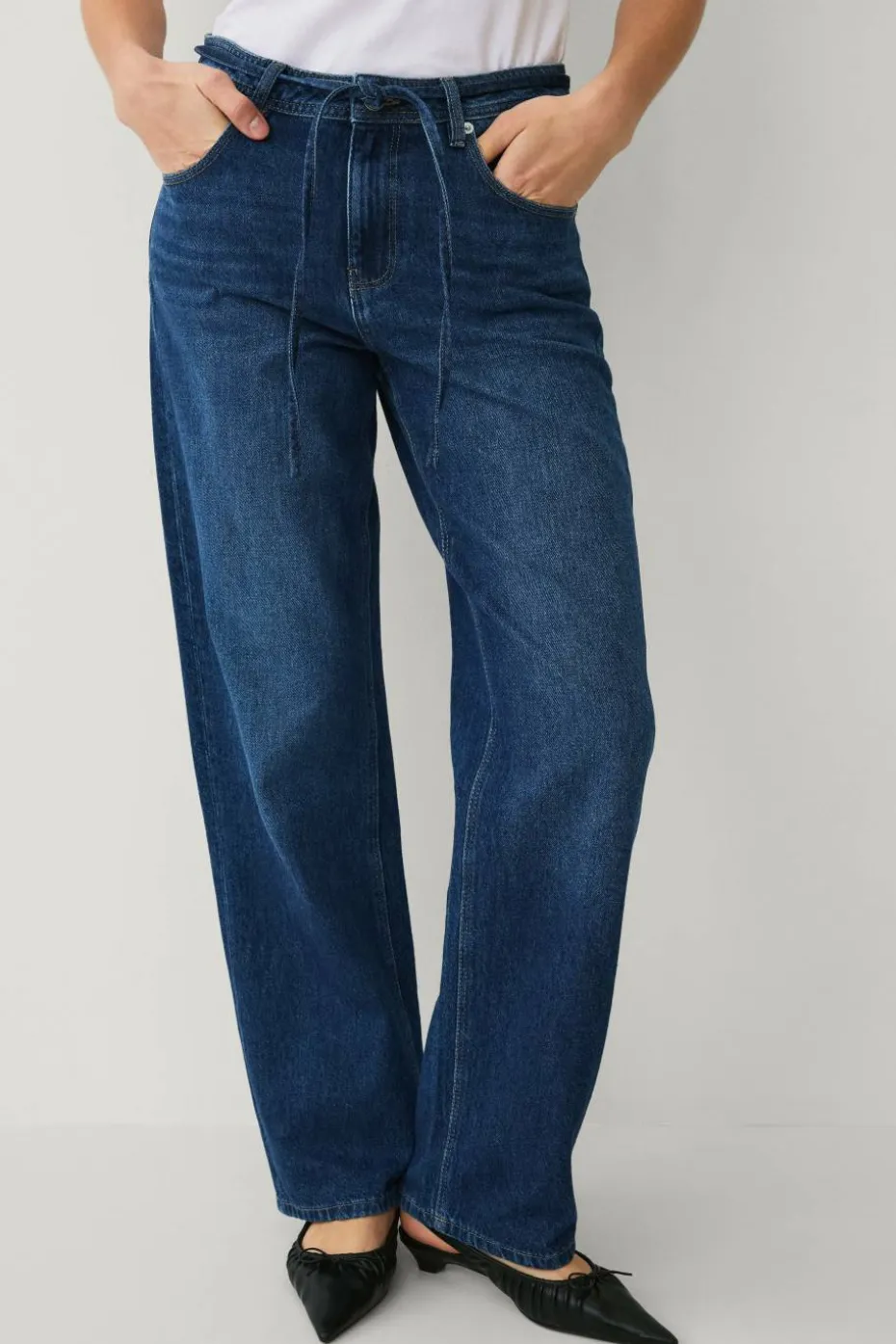 Ellos Collection Brede jeans med knytbart belte