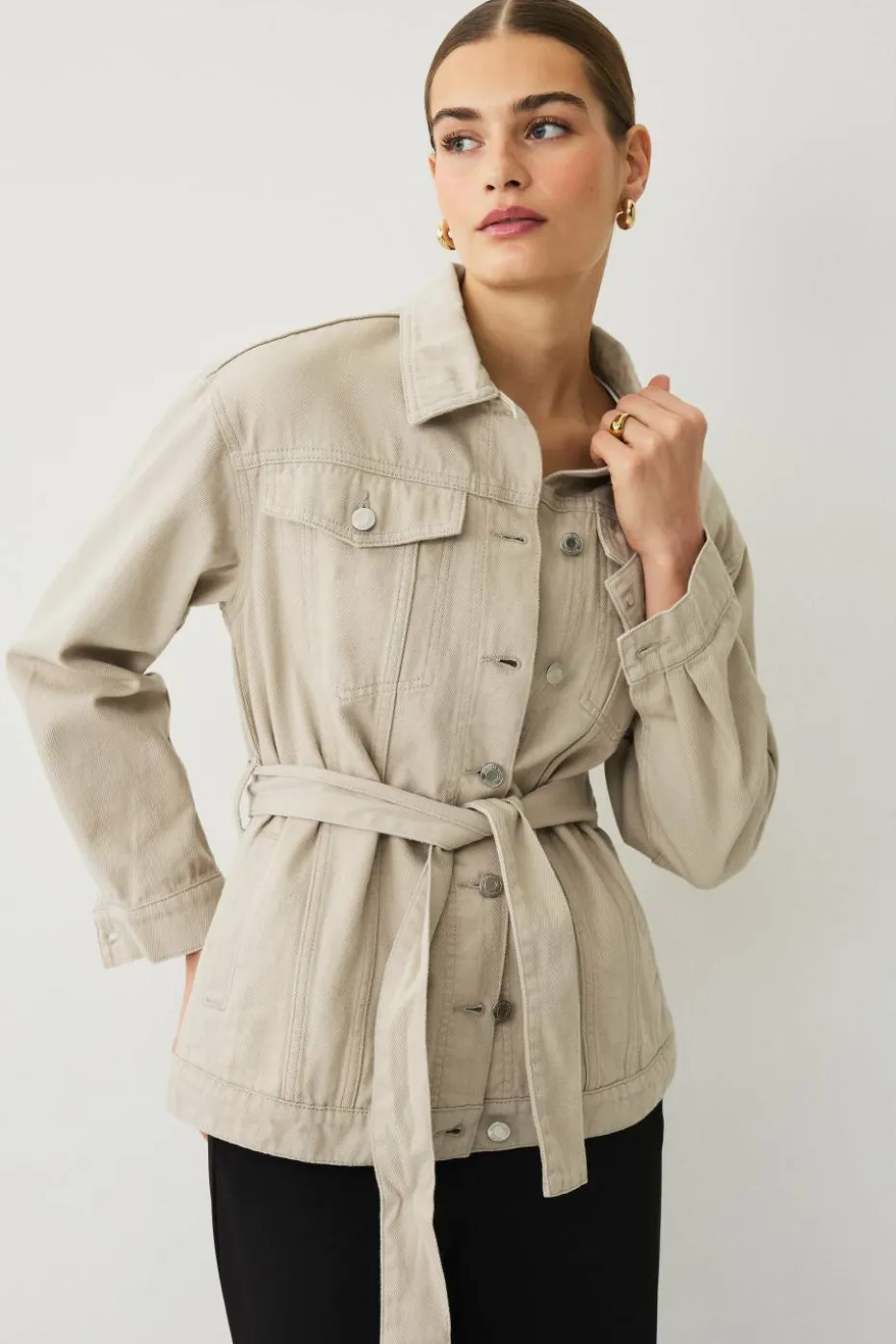 Ellos Collection Denim jakke med knytbart belte