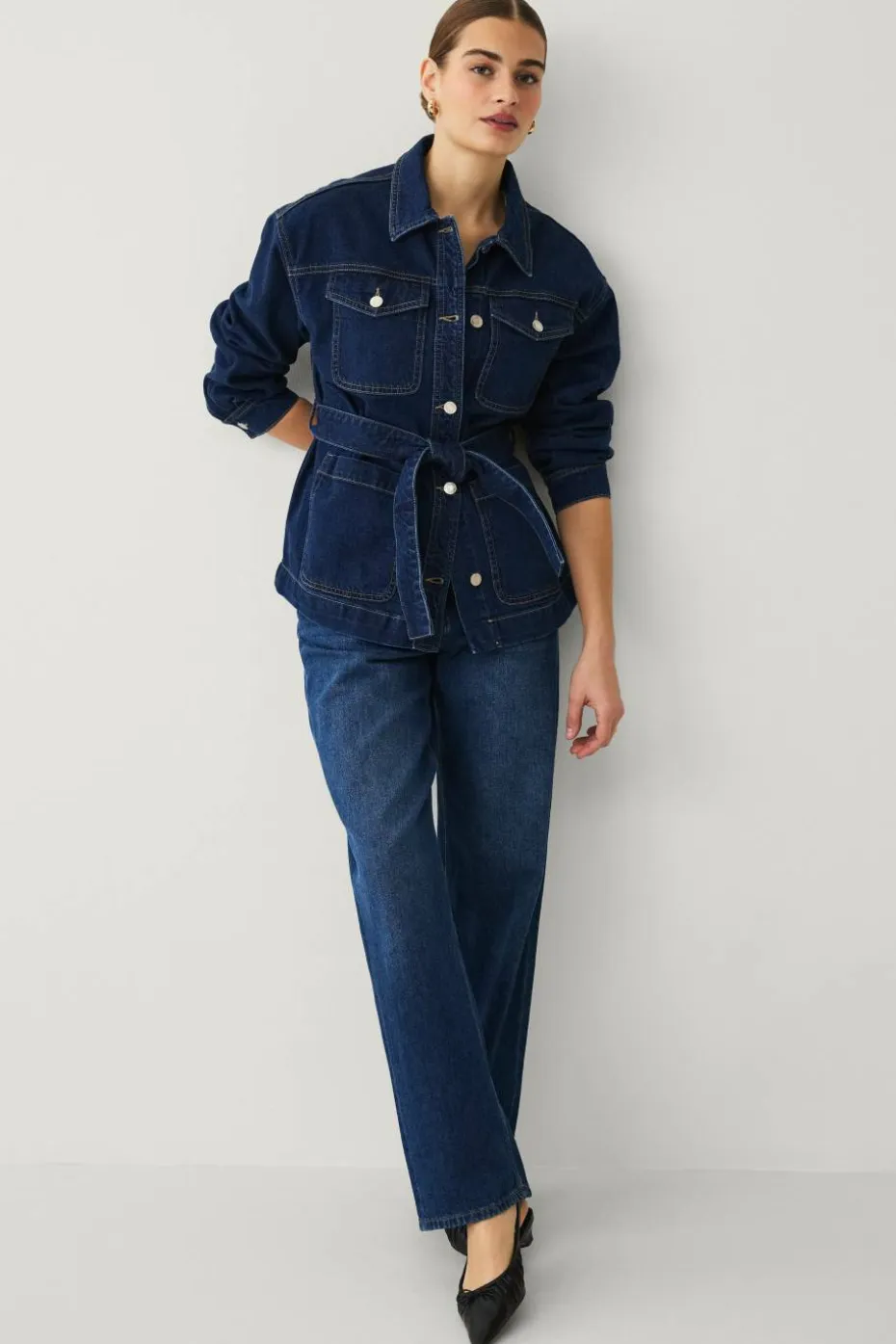 Ellos Collection Denim jakke med knytebelte
