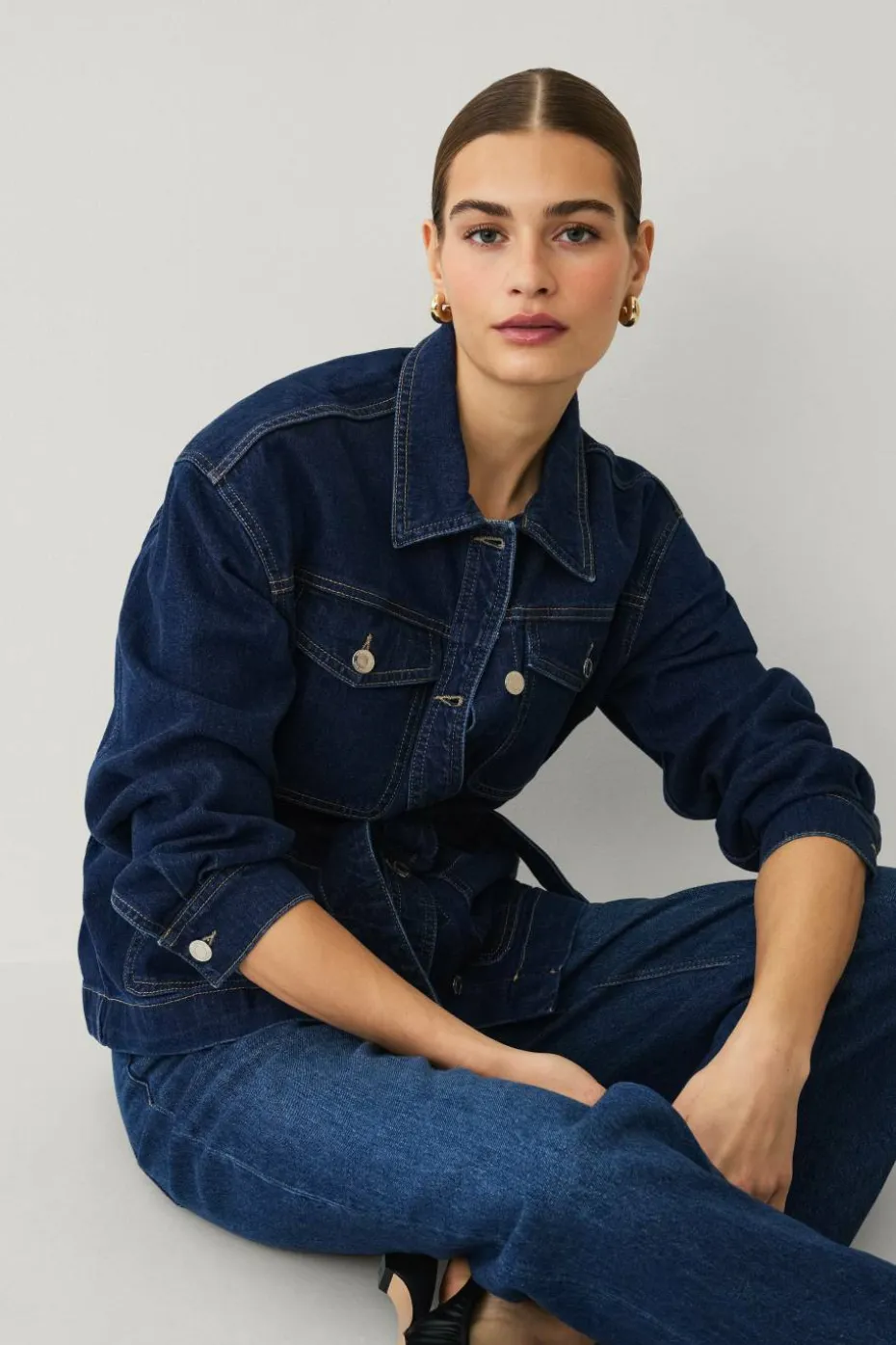 Ellos Collection Denim jakke med knytebelte
