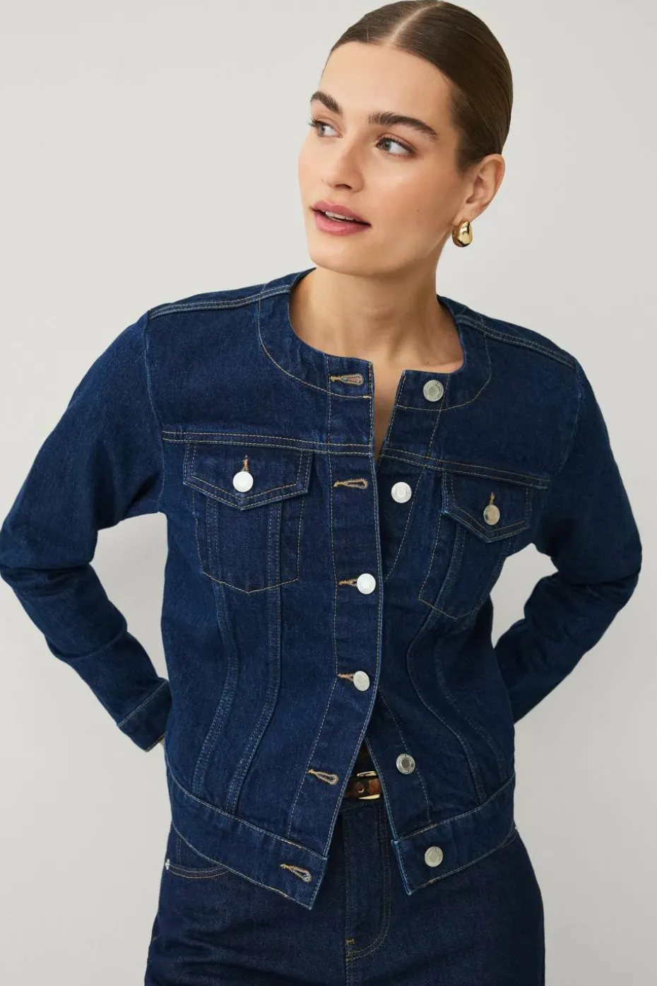 Ellos Collection Denim jakke med avrundet hals