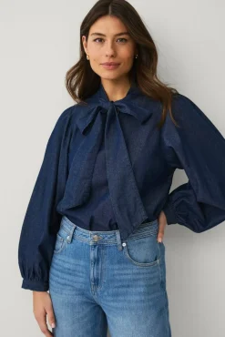Ellos Collection Denimbluse med ballongermer