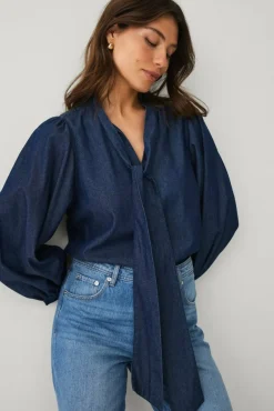 Ellos Collection Denimbluse med ballongermer