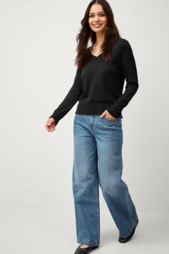 Ellos Collection Finstrikket genser med v-hals