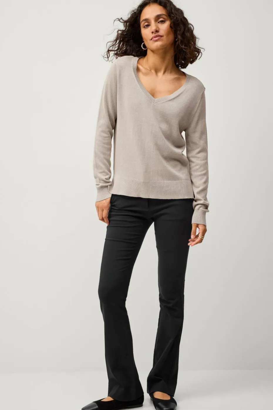 Ellos Collection Finstrikket genser med v-hals