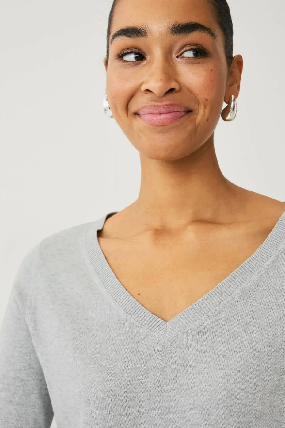 Ellos Collection Finstrikket genser med v-hals