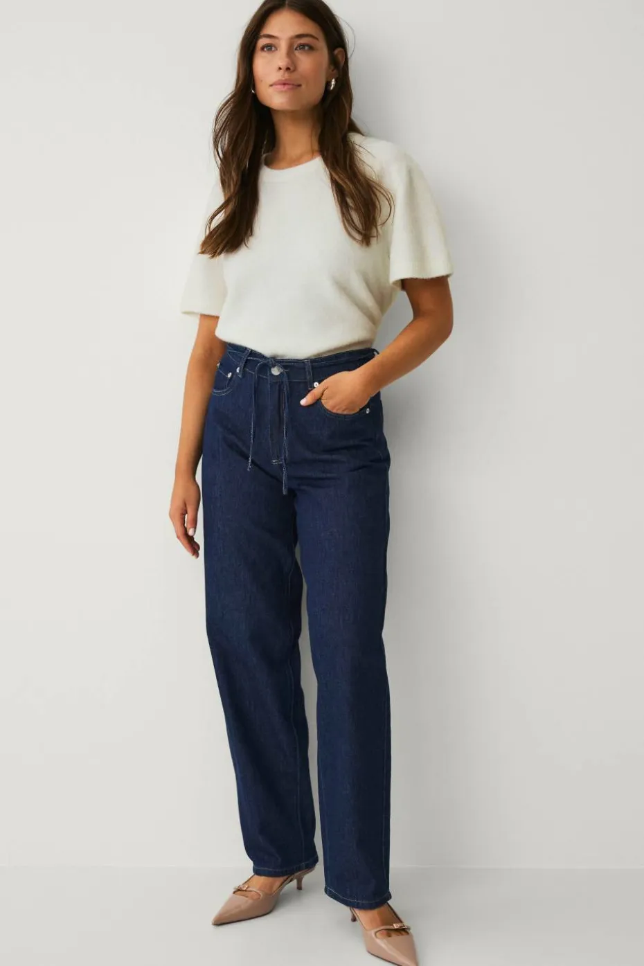 Ellos Collection Jeans med vide ben og bindebånd i midjen