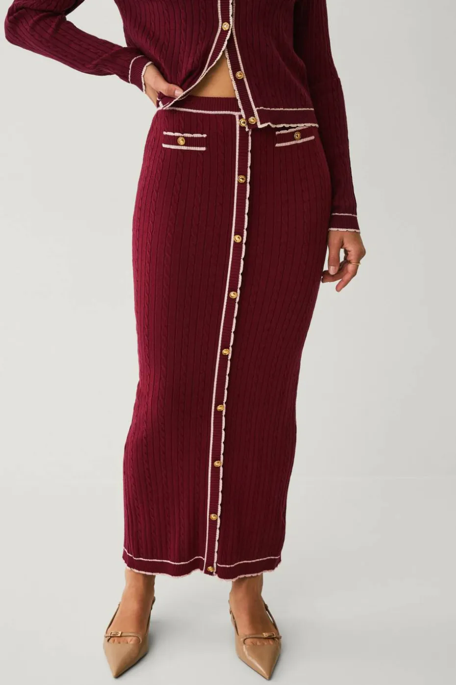 Ellos Collection Kabelstrikket maxi skjørt