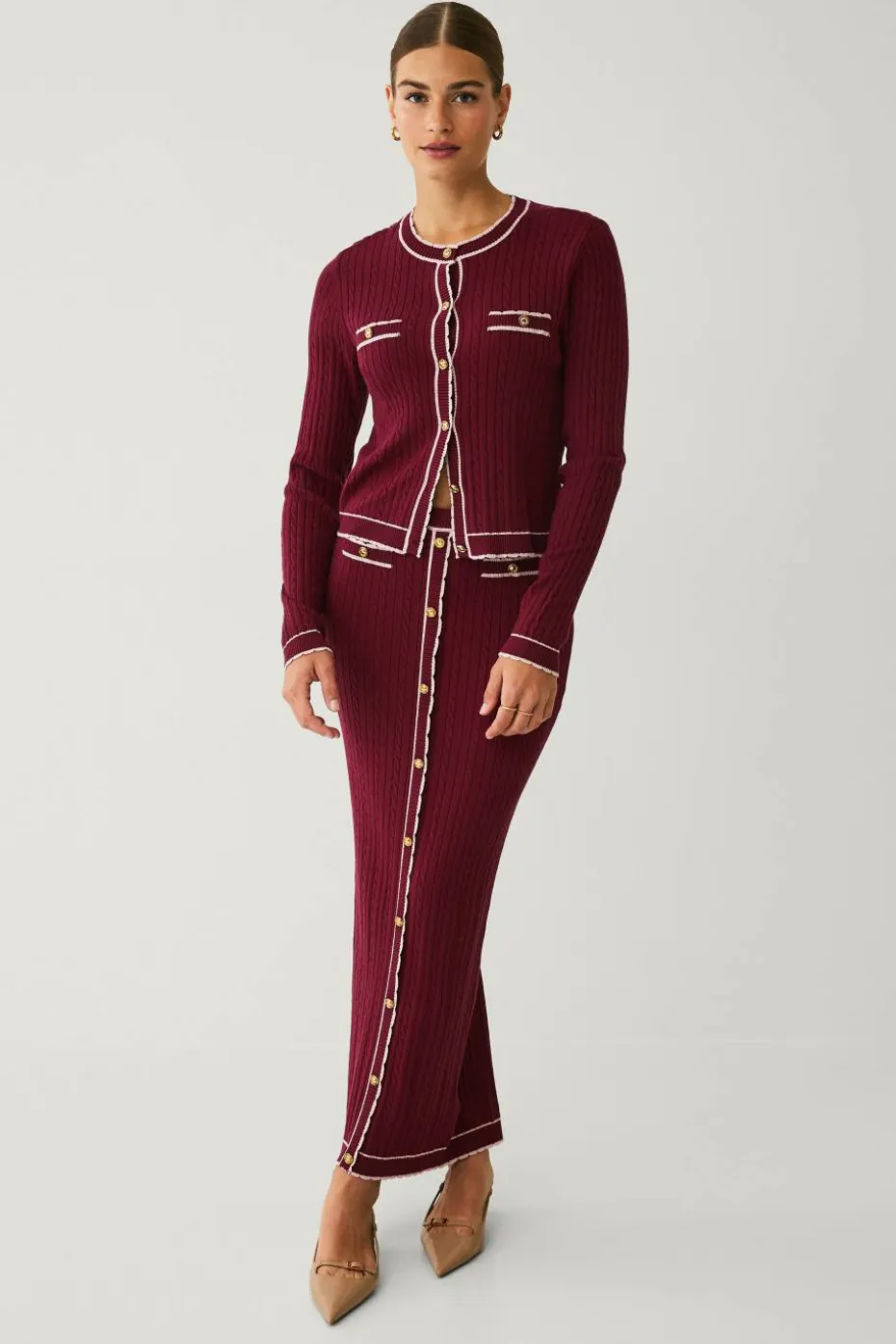 Ellos Collection Kabelstrikket maxi skjørt