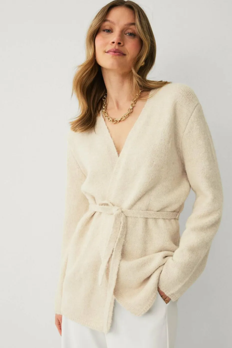Ellos Collection Åpen cardigan med bindebelte