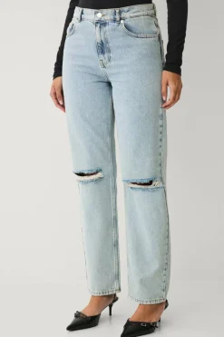 Ellos Collection Rette jeans med slitasje og elde