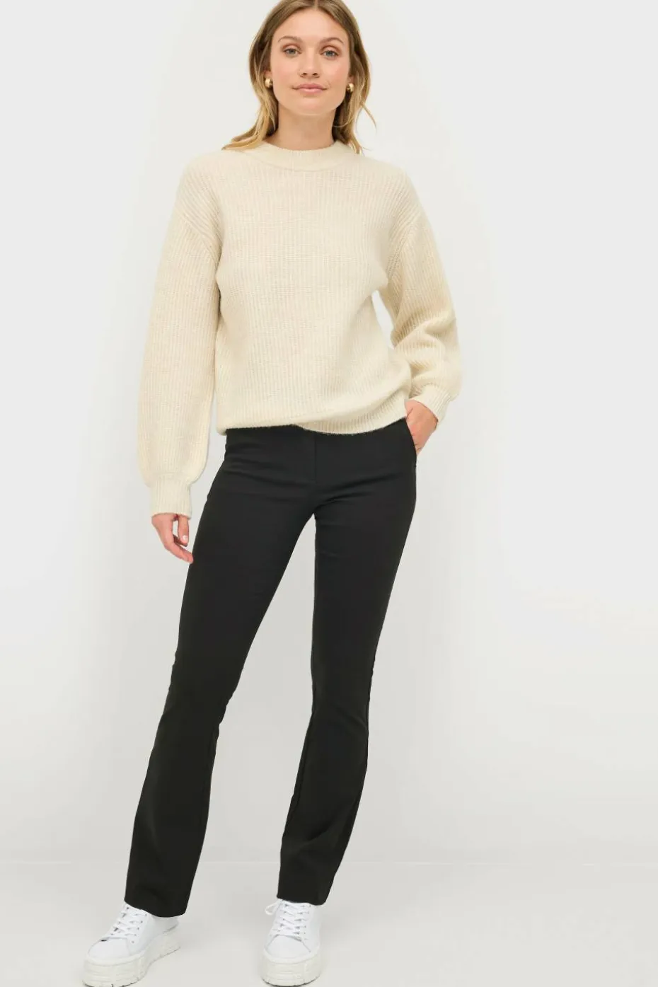 Ellos Collection Ribbestrikket genser med rund hals