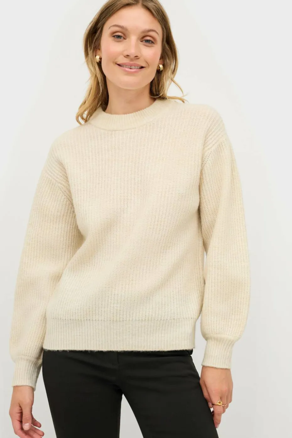 Ellos Collection Ribbestrikket genser med rund hals