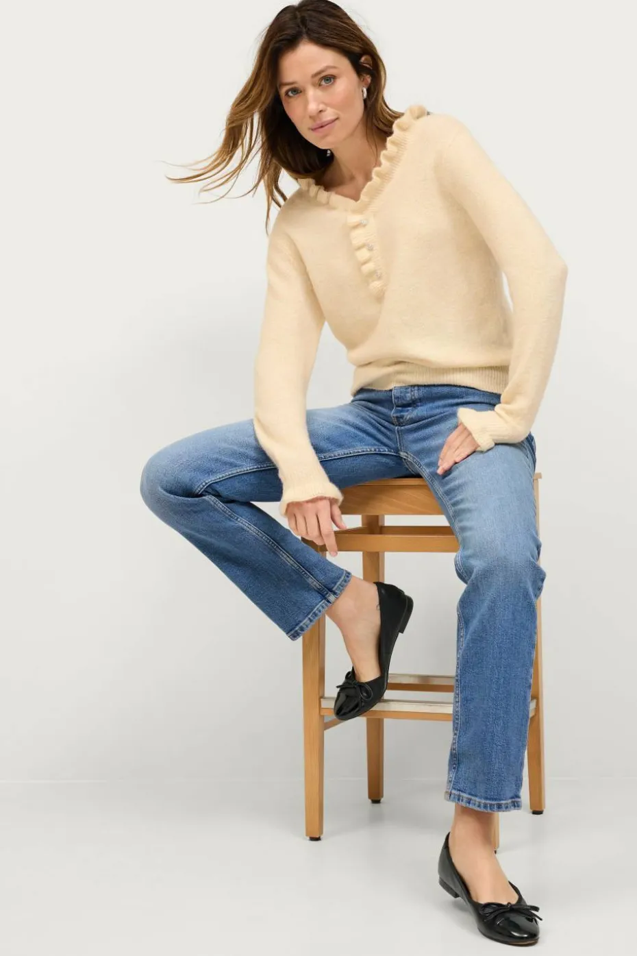 Ellos Collection Strikket genser med volangdetaljer