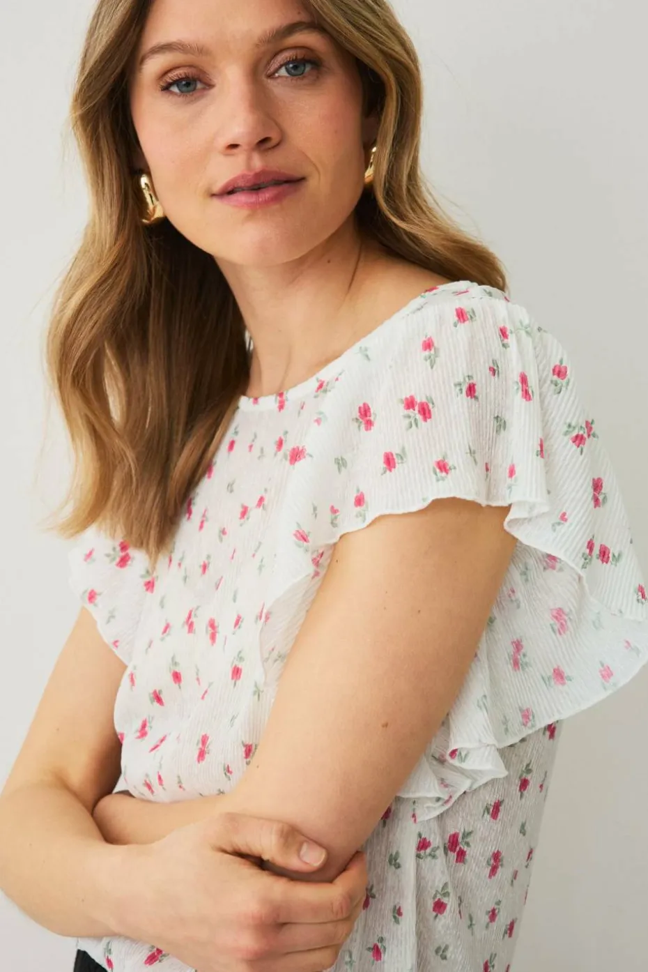 Ellos Collection Topp med draperte volangermer