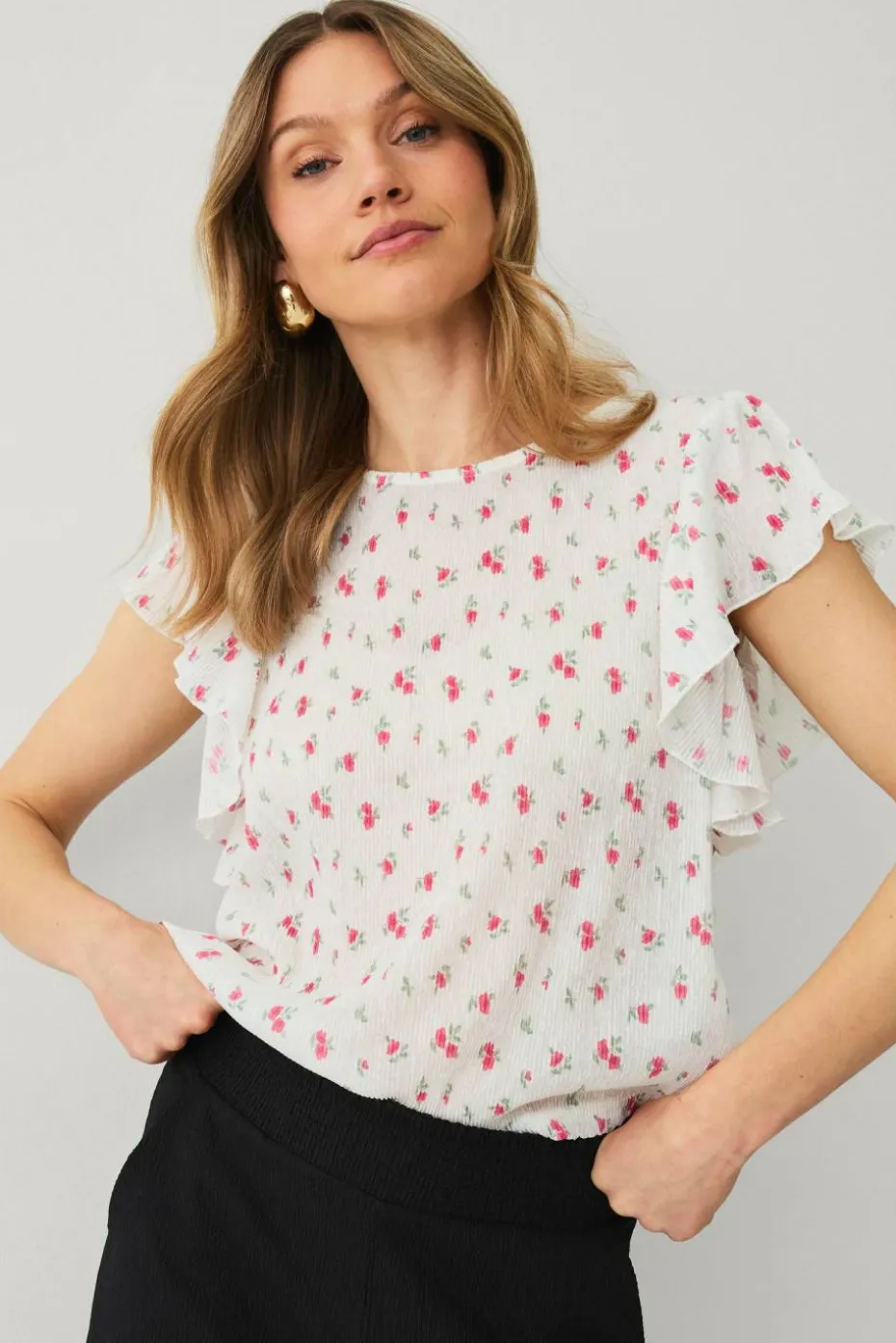 Ellos Collection Topp med draperte volangermer