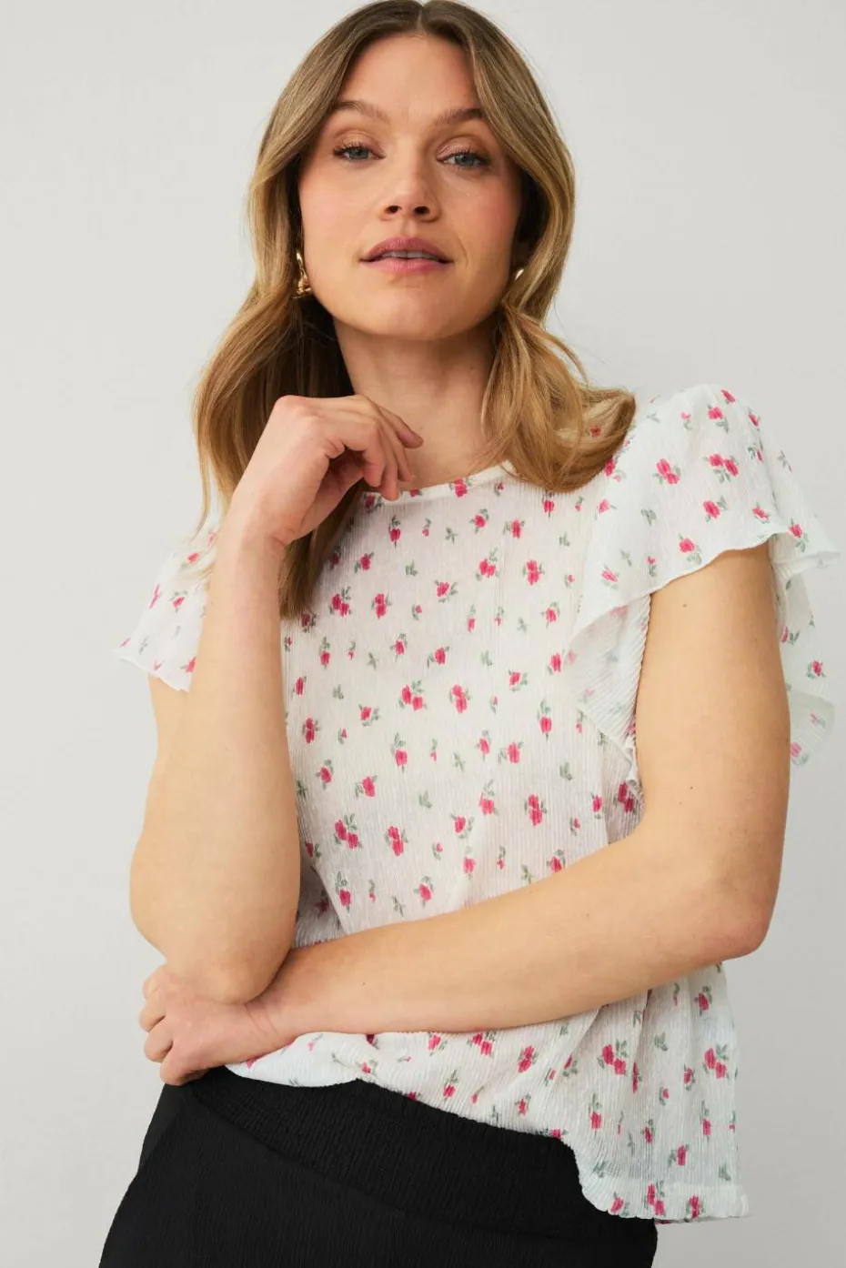 Ellos Collection Topp med draperte volangermer