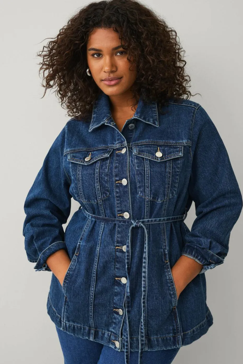 Ellos Plus collection Denim jakke med knytbart belte