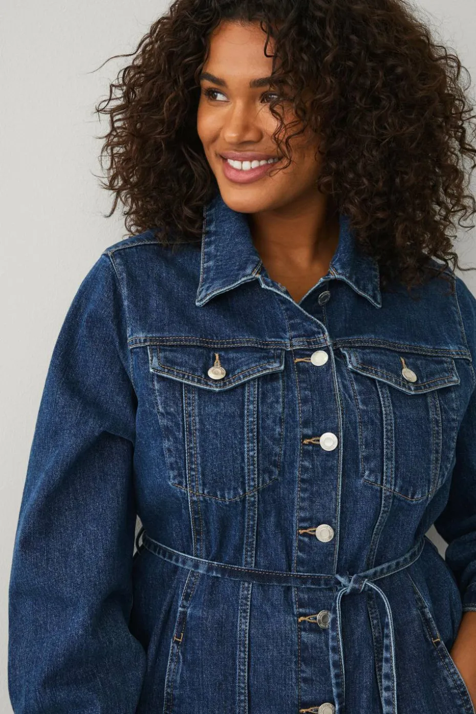 Ellos Plus collection Denim jakke med knytbart belte