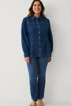 Ellos Plus collection Denimbluse med bobleermer