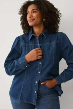 Ellos Plus collection Denimbluse med bobleermer