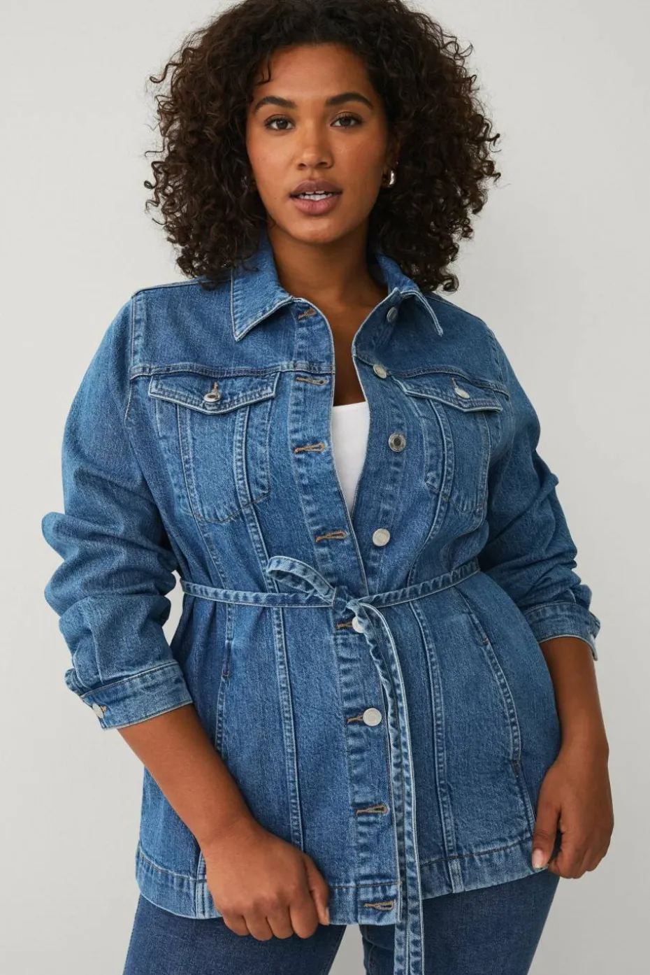 Ellos Plus collection Denim jakke med knytbart belte