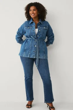 Ellos Plus collection Denim jakke med knytbart belte