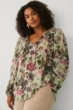 Ellos Plus collection Mønstret bluse i chiffon