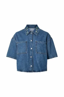 pieces Denimskjorte pcSky Embroidery 3/4 Denim