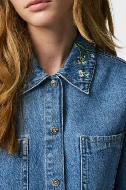 pieces Denimskjorte pcSky Embroidery 3/4 Denim