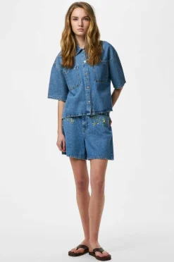 pieces Denimskjorte pcSky Embroidery 3/4 Denim