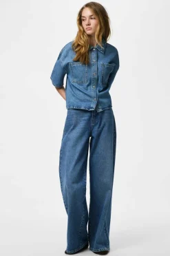 pieces Denimskjorte pcSky Embroidery 3/4 Denim