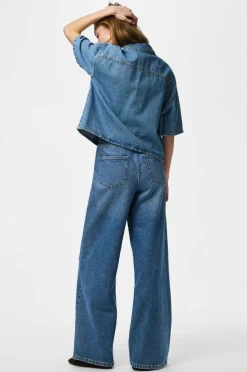 pieces Denimskjorte pcSky Embroidery 3/4 Denim