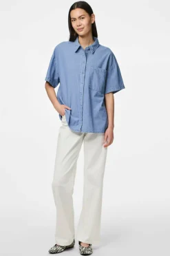 pieces Skjorte pcMia SS Denim Shirt MM Wvn