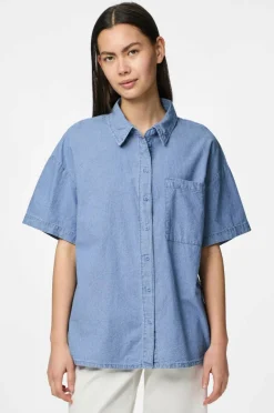 pieces Skjorte pcMia SS Denim Shirt MM Wvn
