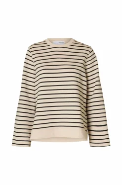 Selected Women Collegegenser slfElise LS O-neck Wide Striped Swe