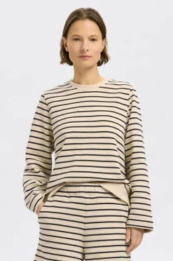 Selected Women Collegegenser slfElise LS O-neck Wide Striped Swe