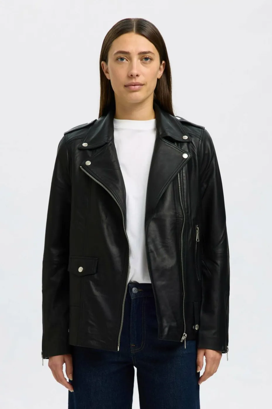 Selected Women Skinnjakke slfMadison Leather Jacket Noos